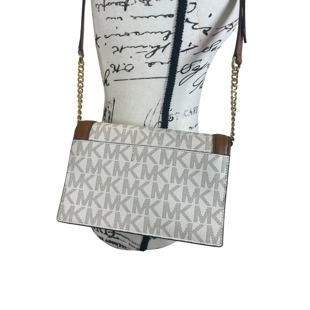 Michael Kors Jet Set Full Flap‎ Chain Crossbody Bag Monogram Oatmeal core